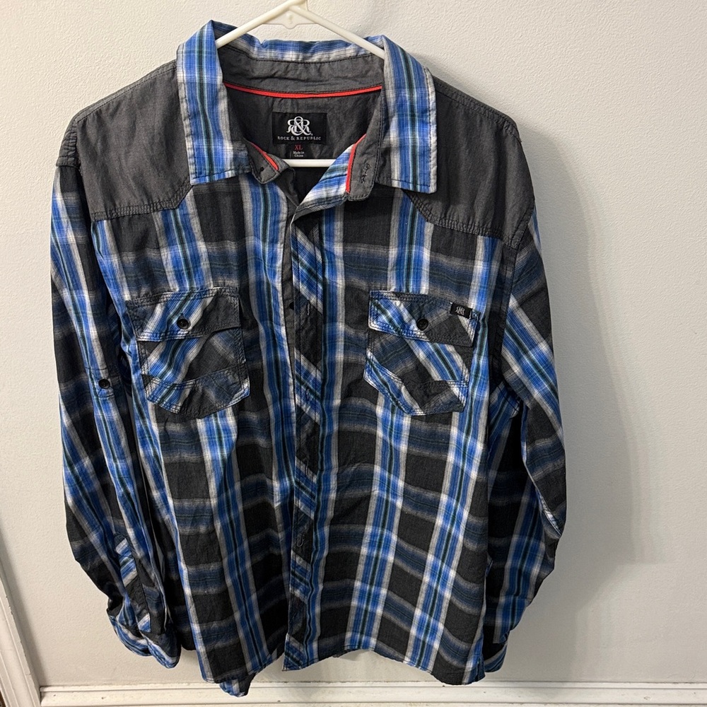 Rock & Republic Gray and Blue Shirt